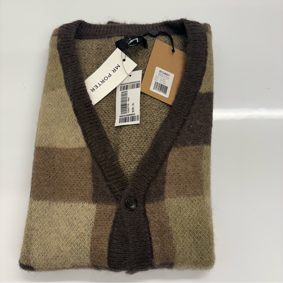 Stussy Wobbly Check Mohair Sweater Vest Brown XL NWT - Picture 2 of 8